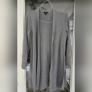Talbots Long Gray Ribbed Cardigan Duster Gold Button Accents Medium Petite MP